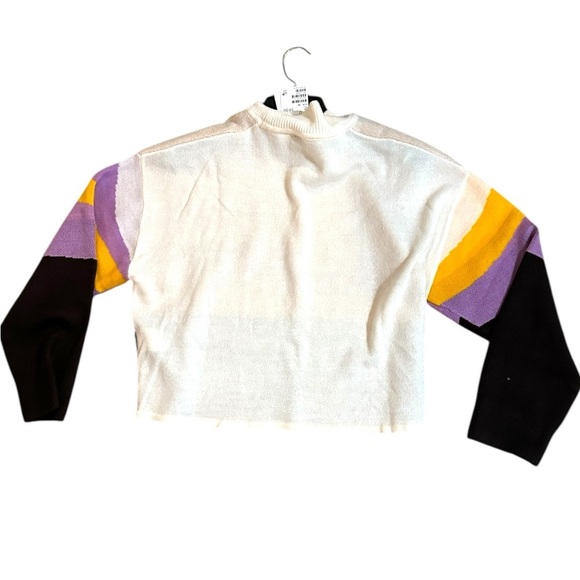 H&M Divided Jacquard-Knit purple and cream landscape mock neck sweater size M - Picture 5 of 5